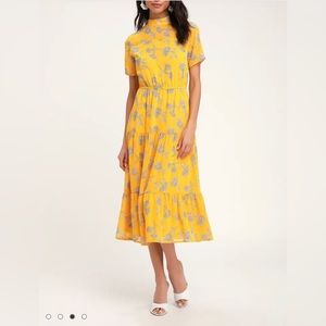 Lulus Yellow Floral Midi Dress
